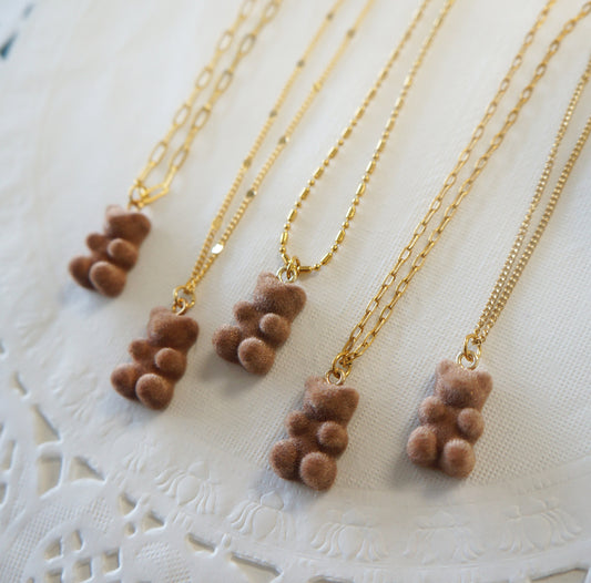 Small Bear Gold Necklace Velvet Tiny Bear Necklace Gift for Girls  Bear Charm Necklace Teddy Bear Jewlery Valentines Necklace Gift Baby Girl