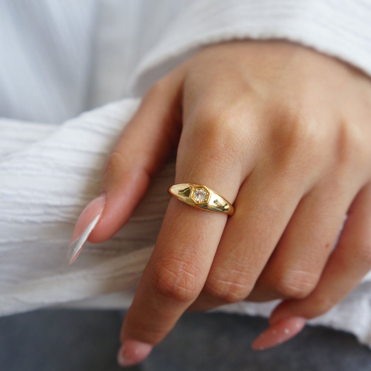 18Kt Gold Fill Plated Crystal Signet Ring for Women