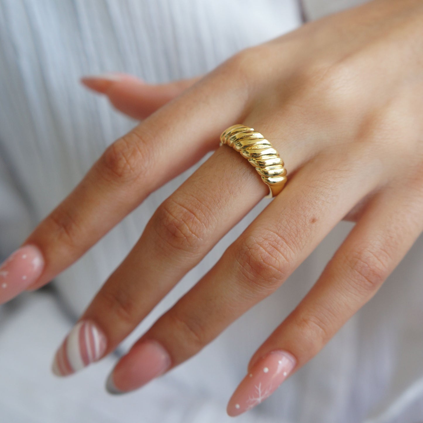 Twisted Dome Gold Ring 18kt Gold Rope Ring Classic Dome Ring for Women Thick Twist Ring for Women Gift For Her Stackable Rope Texture Ring