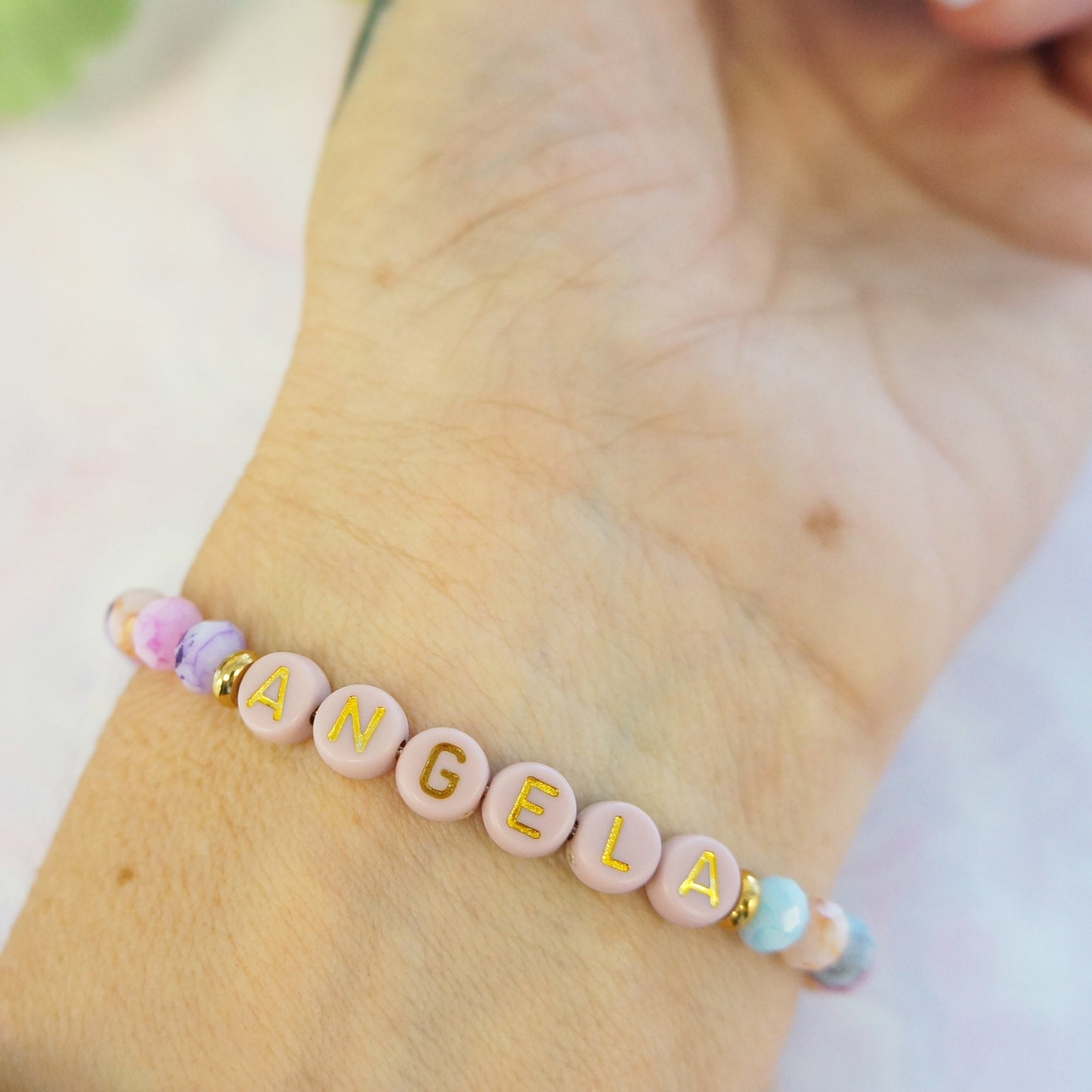 Pastel Colors Beaded Name Bracelet Birthday Gift Adjustable Name Bracelet Candy Colors Crystal Beads Gift for Mother Friendship