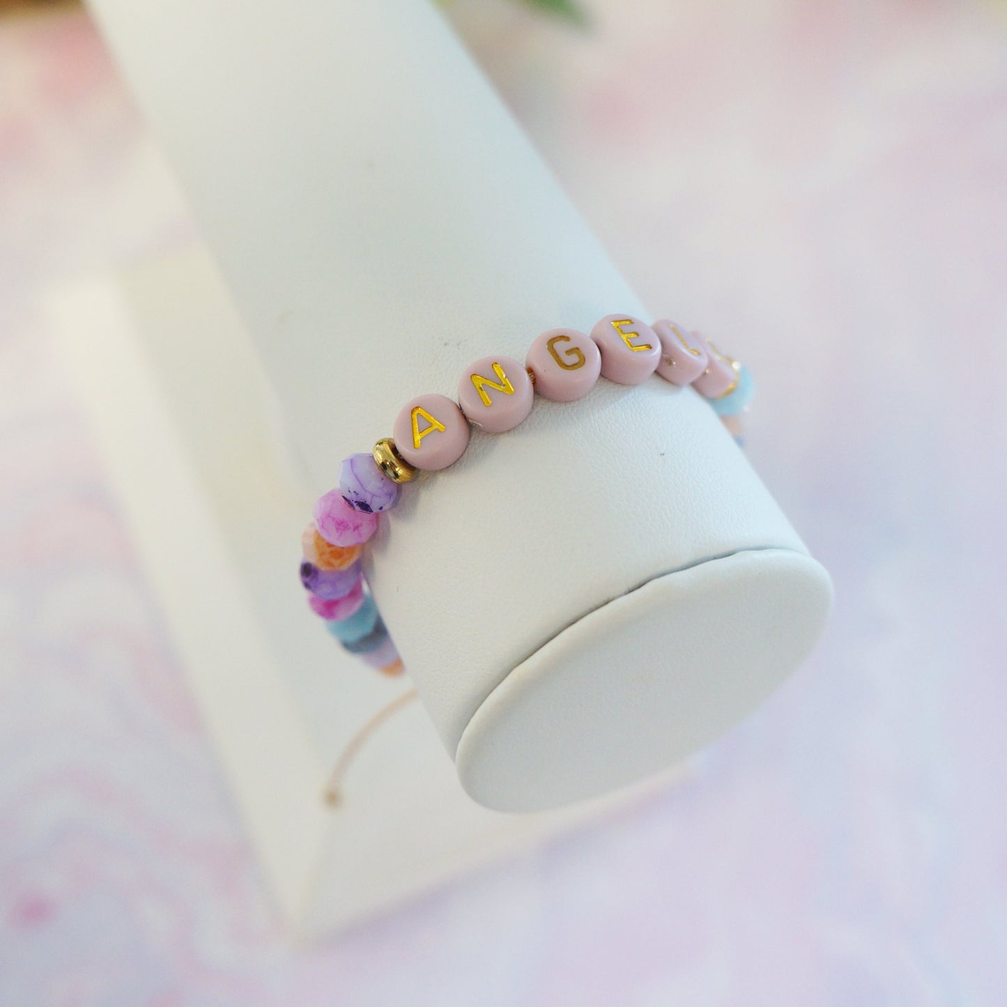 Pastel Colors Beaded Name Bracelet Birthday Gift Adjustable Name Bracelet Candy Colors Crystal Beads Gift for Mother Friendship