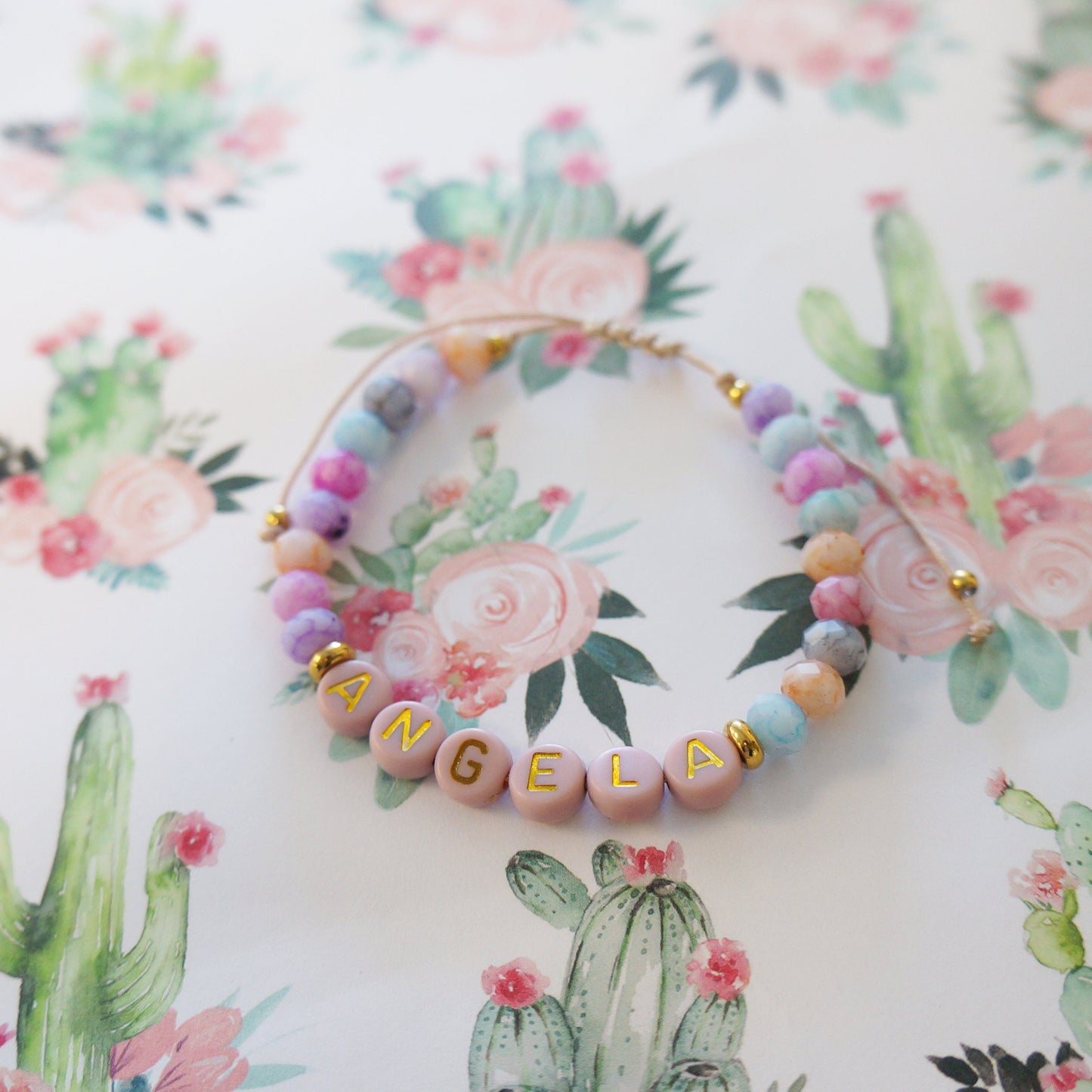 Pastel Colors Beaded Name Bracelet Birthday Gift Adjustable Name Bracelet Candy Colors Crystal Beads Gift for Mother Friendship