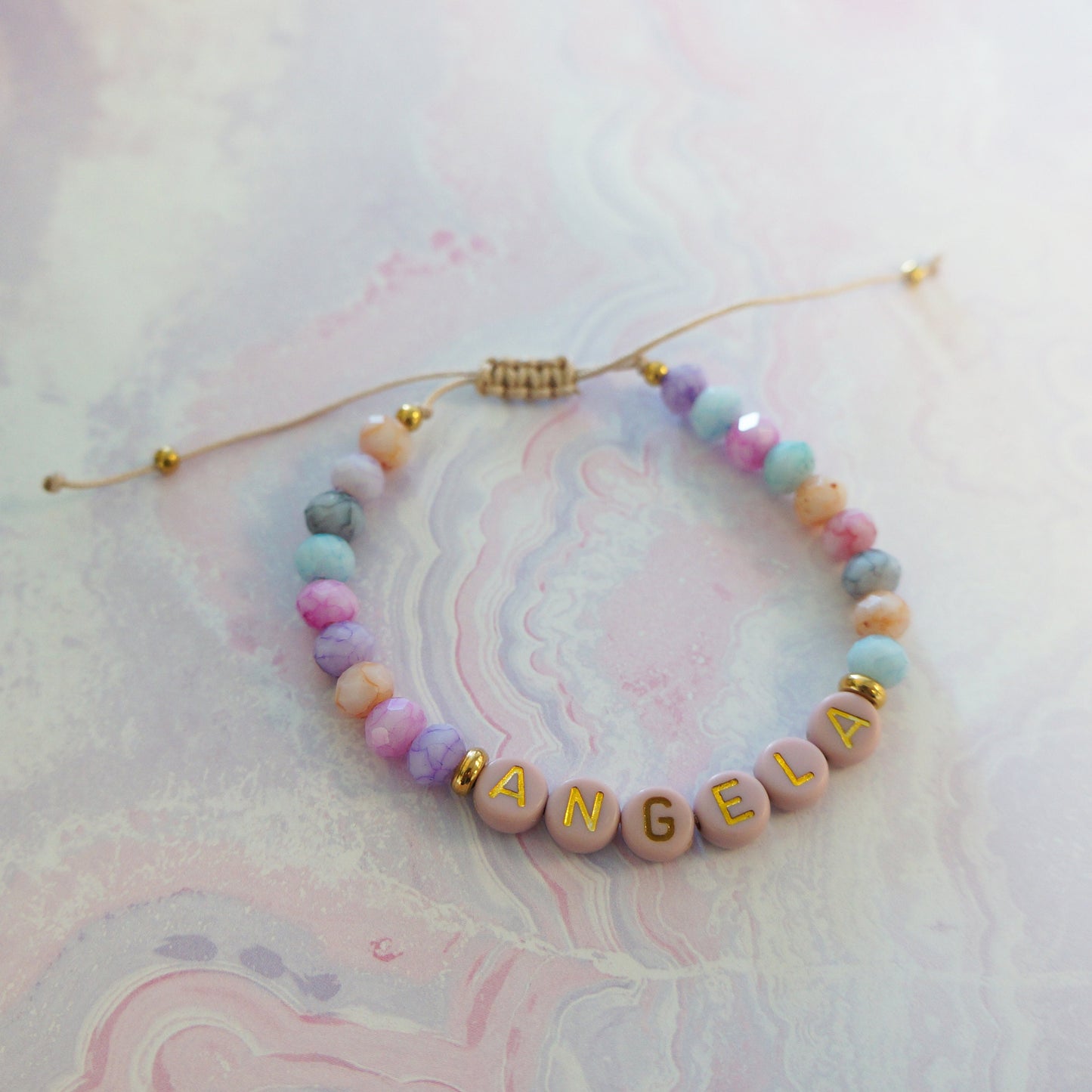 Pastel Colors Beaded Name Bracelet Birthday Gift Adjustable Name Bracelet Candy Colors Crystal Beads Gift for Mother Friendship