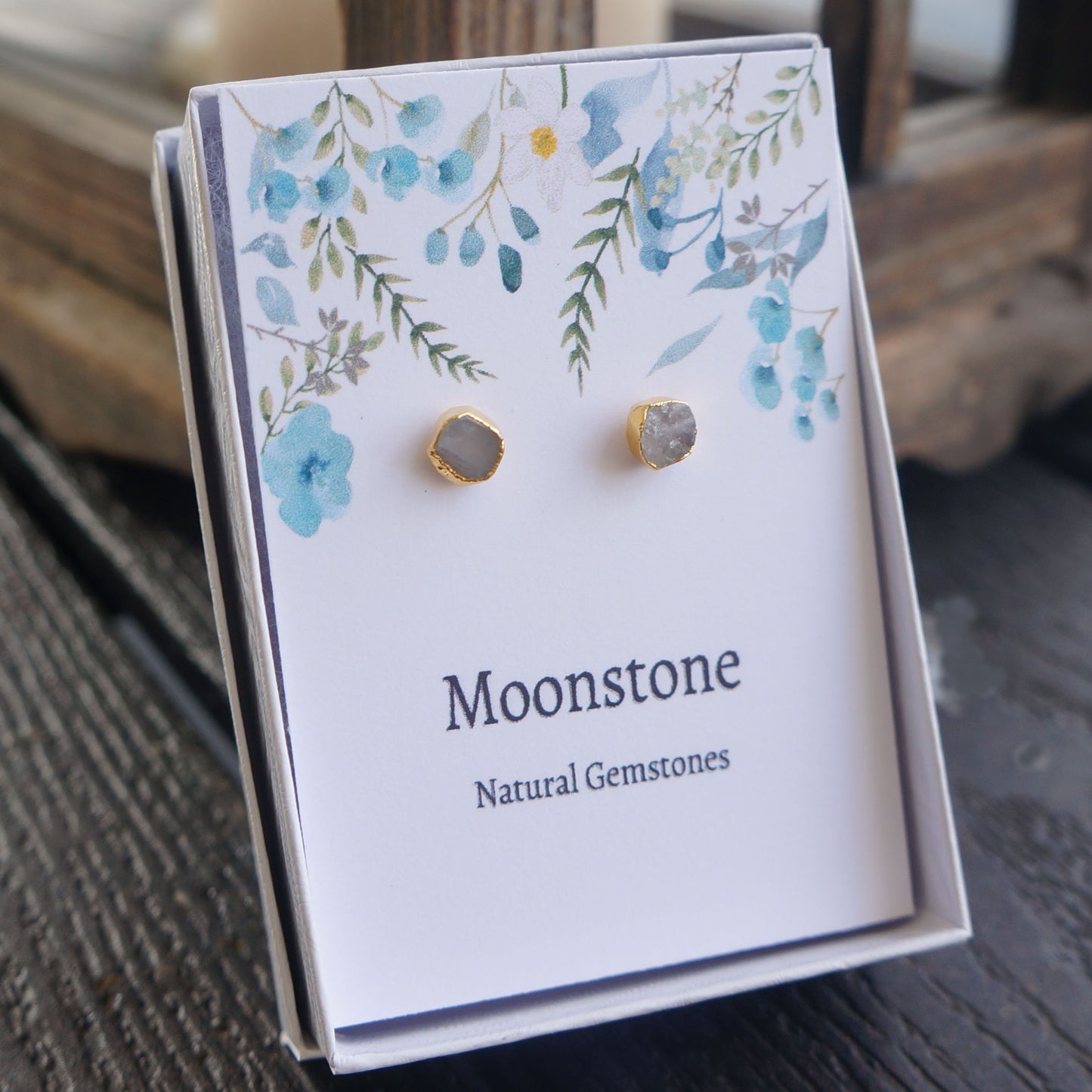 Raw Moonstone Earrings Small Studs Electroplated Birthstone Studs Natural Moonstone Earrings Gift for  Women Graduation Gift