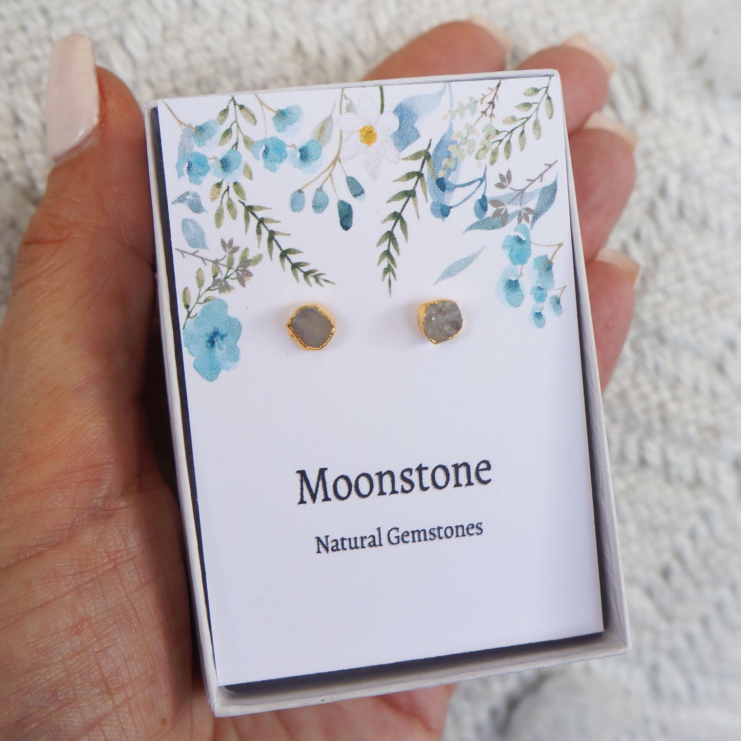 Raw Moonstone Earrings Small Studs Electroplated Birthstone Studs Natural Moonstone Earrings Gift for  Women Graduation Gift