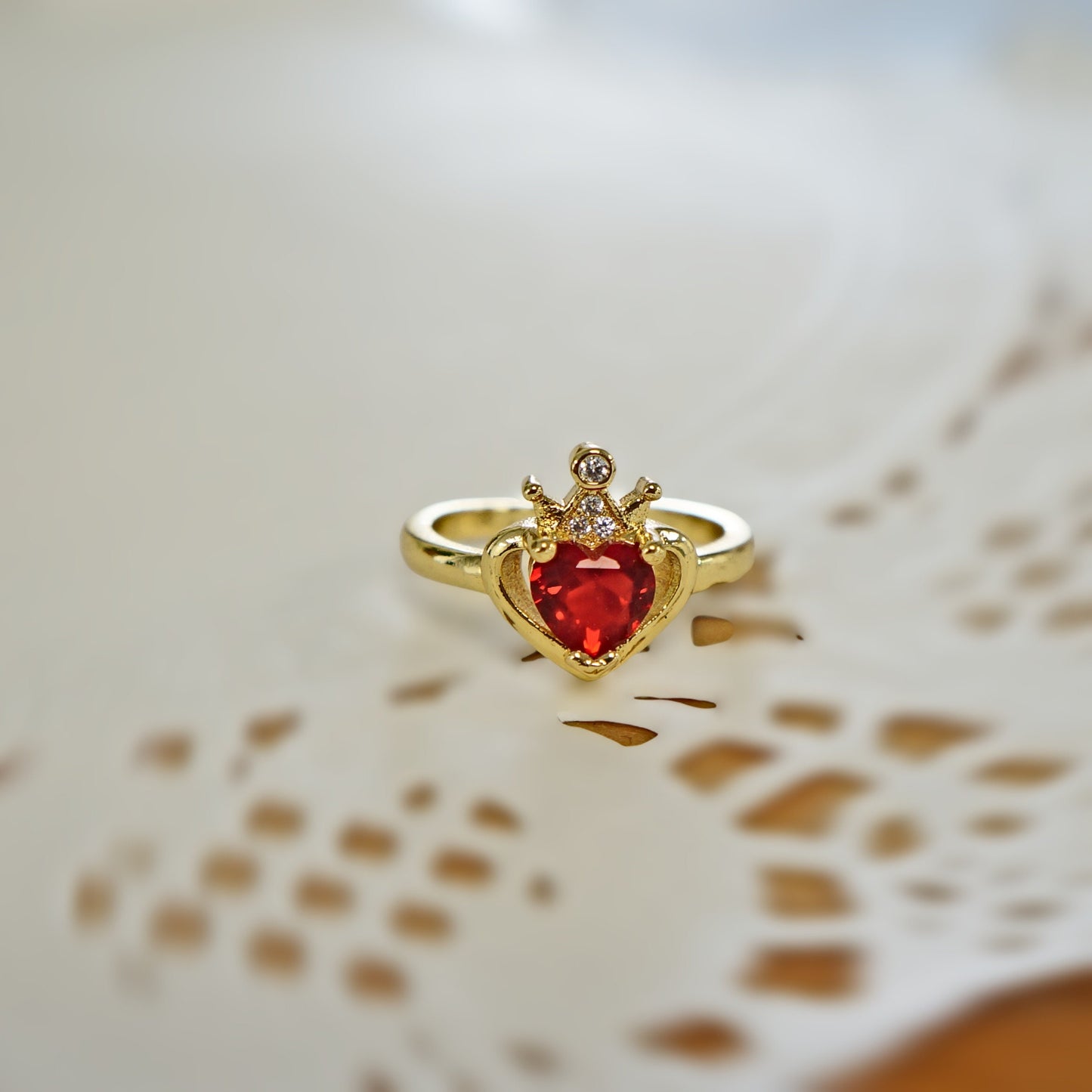 Adjustable Gold Heart Crown Ring