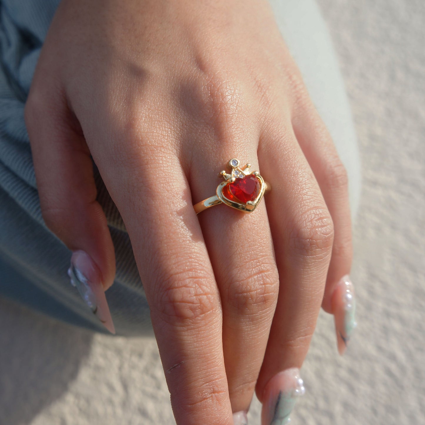 Adjustable Gold Heart Crown Ring