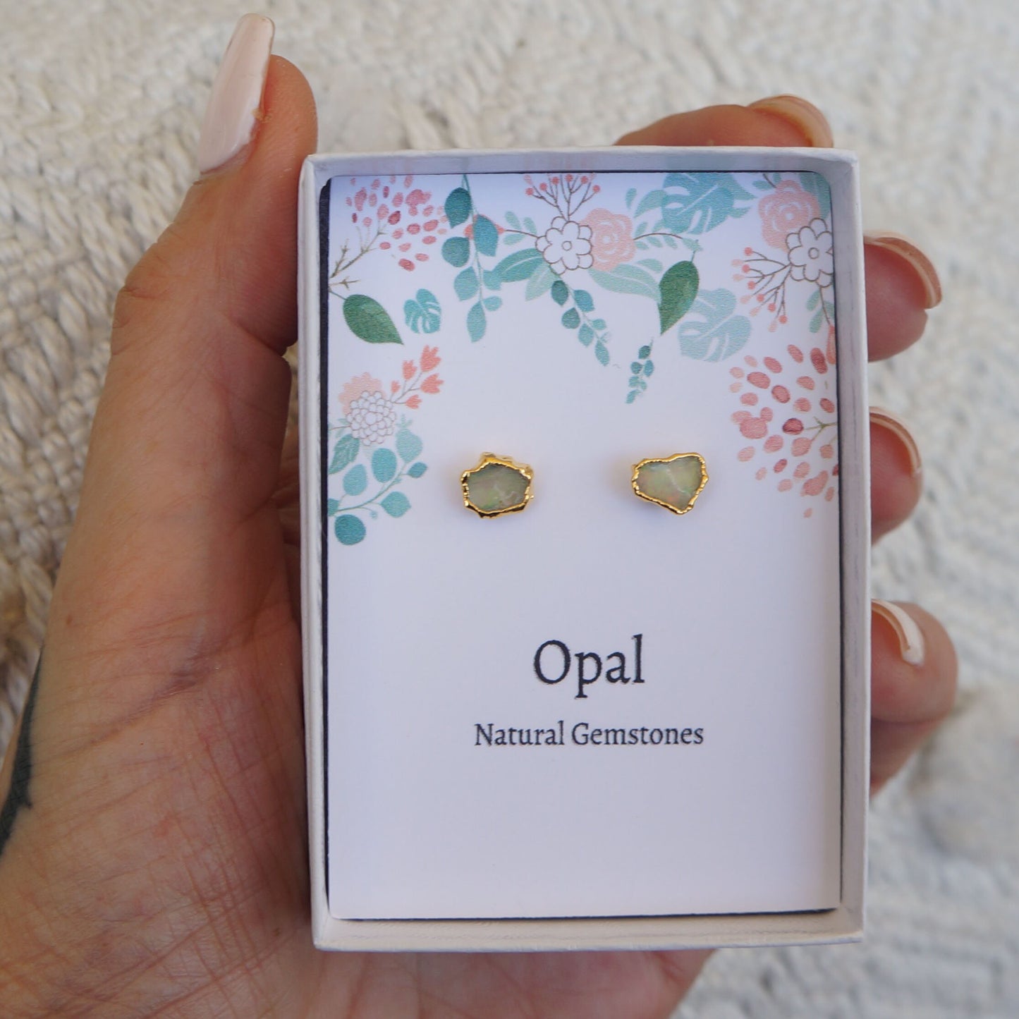 Stunning Small Ethiopian Opal Studs with Gift Card Genuine Natural Rough Opal Earrings October Opal Birthstone Earrings