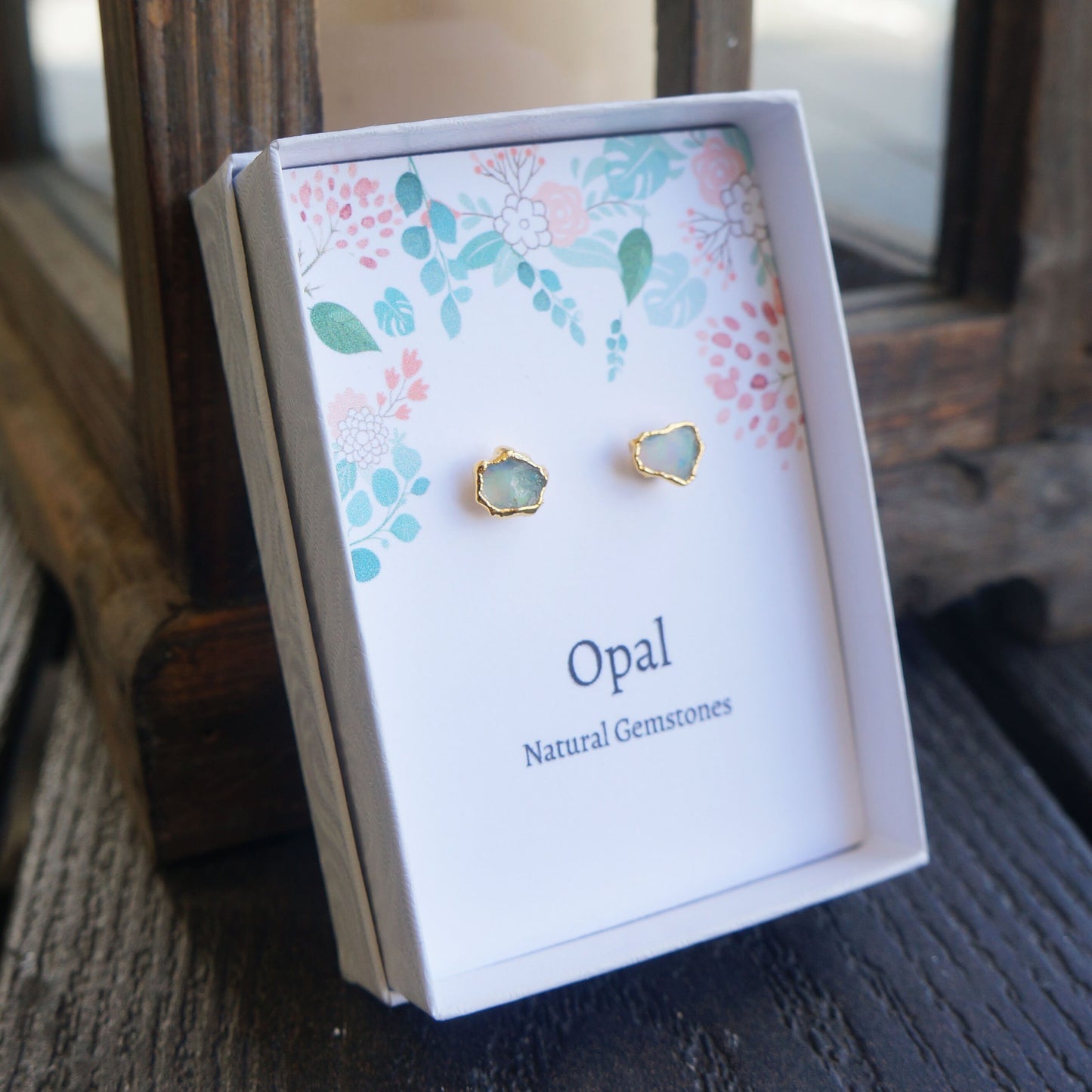 Stunning Small Ethiopian Opal Studs with Gift Card Genuine Natural Rough Opal Earrings October Opal Birthstone Earrings