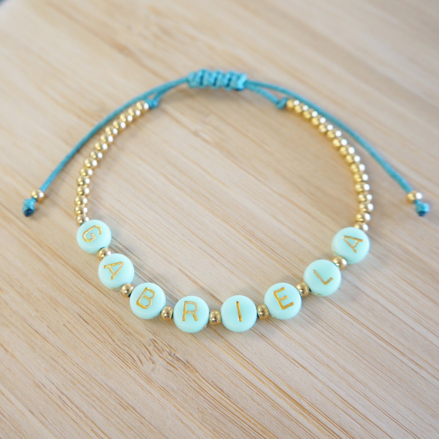 Girls Friendship Beaded Name Bracelet Aqua Green Alphabet Beads Party Gifts Girls Teens Bracelets Children Fun Personalized Bracelets