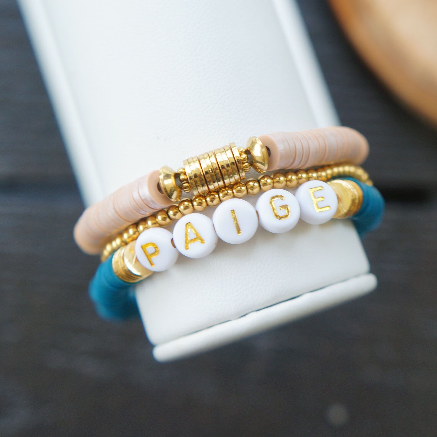 Mothers Day Gift Idea Name Bracelet Colorful Goold Bracelet Personalized Gift for Her Stacking Heishi Clay Bracelets