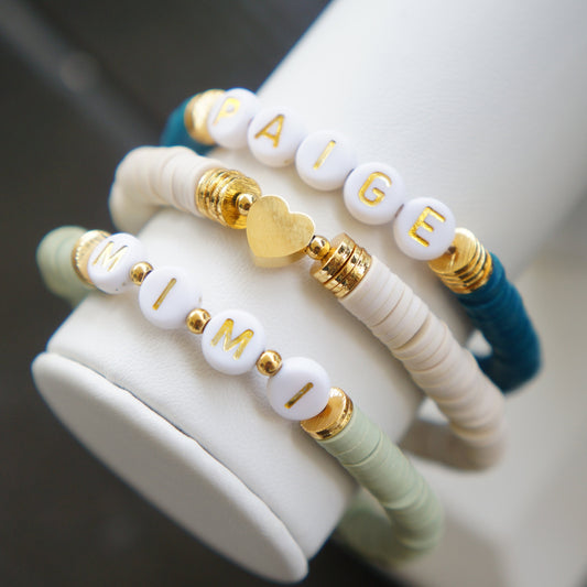 Personalized Word Name Beaded Bracelet Gold Accents Gift Idea for Women Friendship Bracelets Elastic Colorful Mama Stacking Bracelets