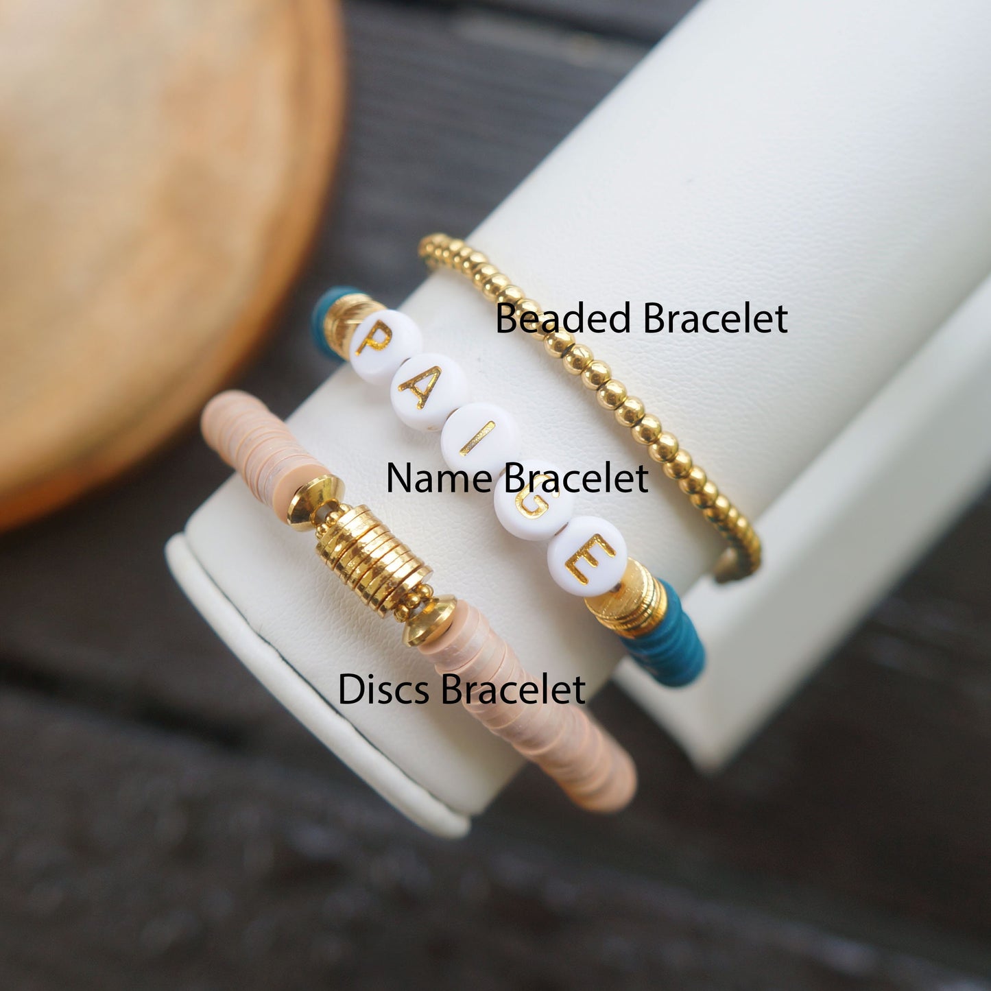 Mothers Day Gift Idea Name Bracelet Colorful Goold Bracelet Personalized Gift for Her Stacking Heishi Clay Bracelets