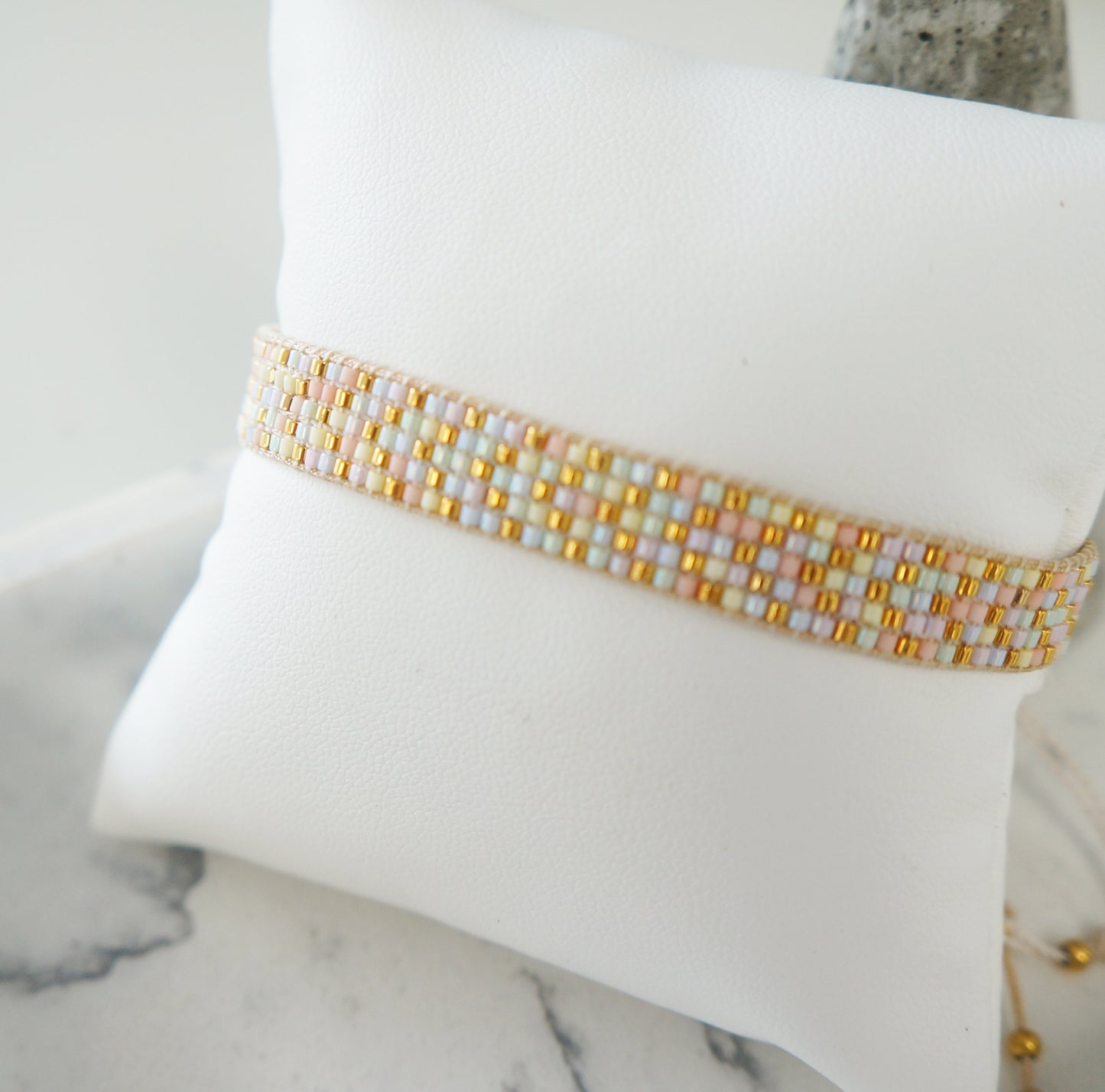 Gold Pastel Colors Bracelet Miyuki Delica Beaded Bracelet Tiny Seeds Beads Bracelet Gift for Woman Mom Sister Sparkly Bracelet for Summer