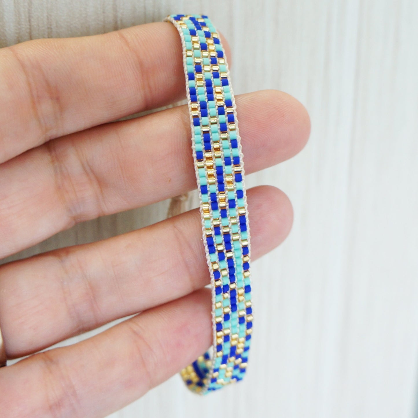 Miyuki Seed Beaded Bracelet Bead Artwork Bracelet Bohemian Bracelet Blue Gold Color Bracelet