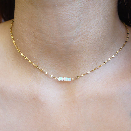 Tiny Opal Necklace Natural Flashy Ethiopian Opal Necklace for Woman Delicate Minimal Gold Necklace October Birthstone