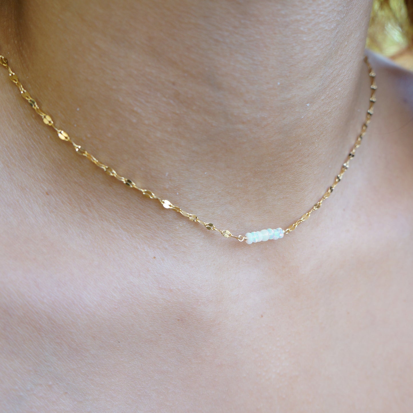 Tiny Opal Necklace Natural Flashy Ethiopian Opal Necklace for Woman Delicate Minimal Gold Necklace October Birthstone