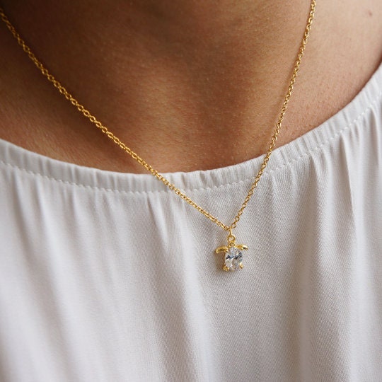 Baby Turtle Necklace Small Charm Necklace Gift for Her Gold Necklace Turtle Lover Gift Cubic Zirconia Charm Necklace