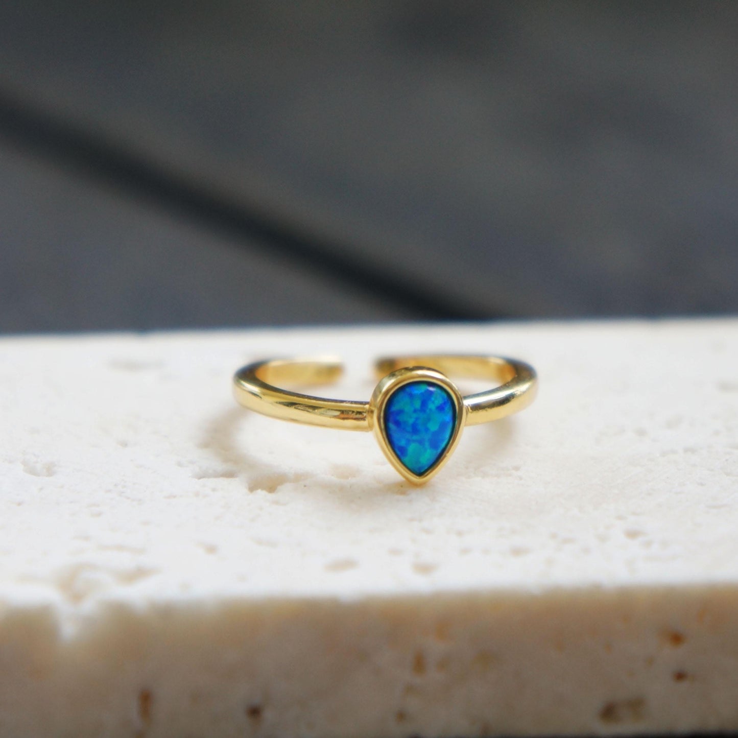 Blue Opal Gold Ring, Adjustable Ring