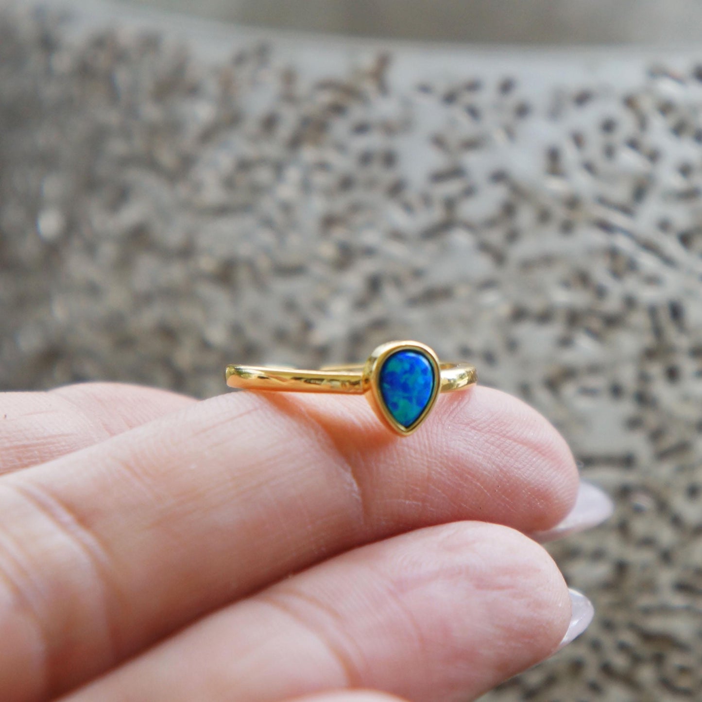 Blue Opal Gold Ring, Adjustable Ring