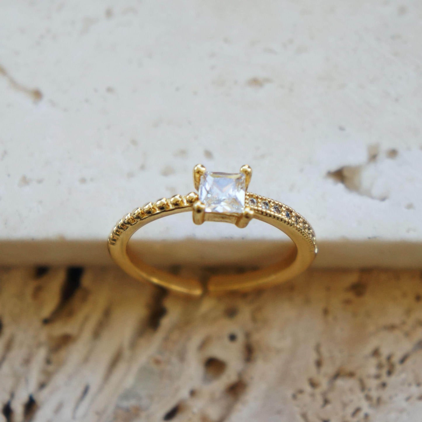 24kt Gold Plated CZ Square Ring