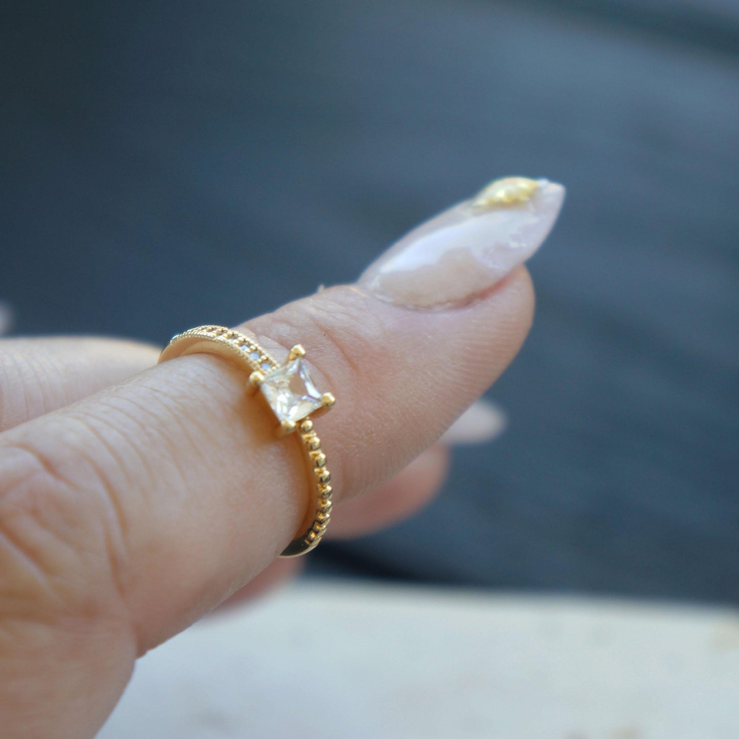 24kt Gold Plated CZ Square Ring