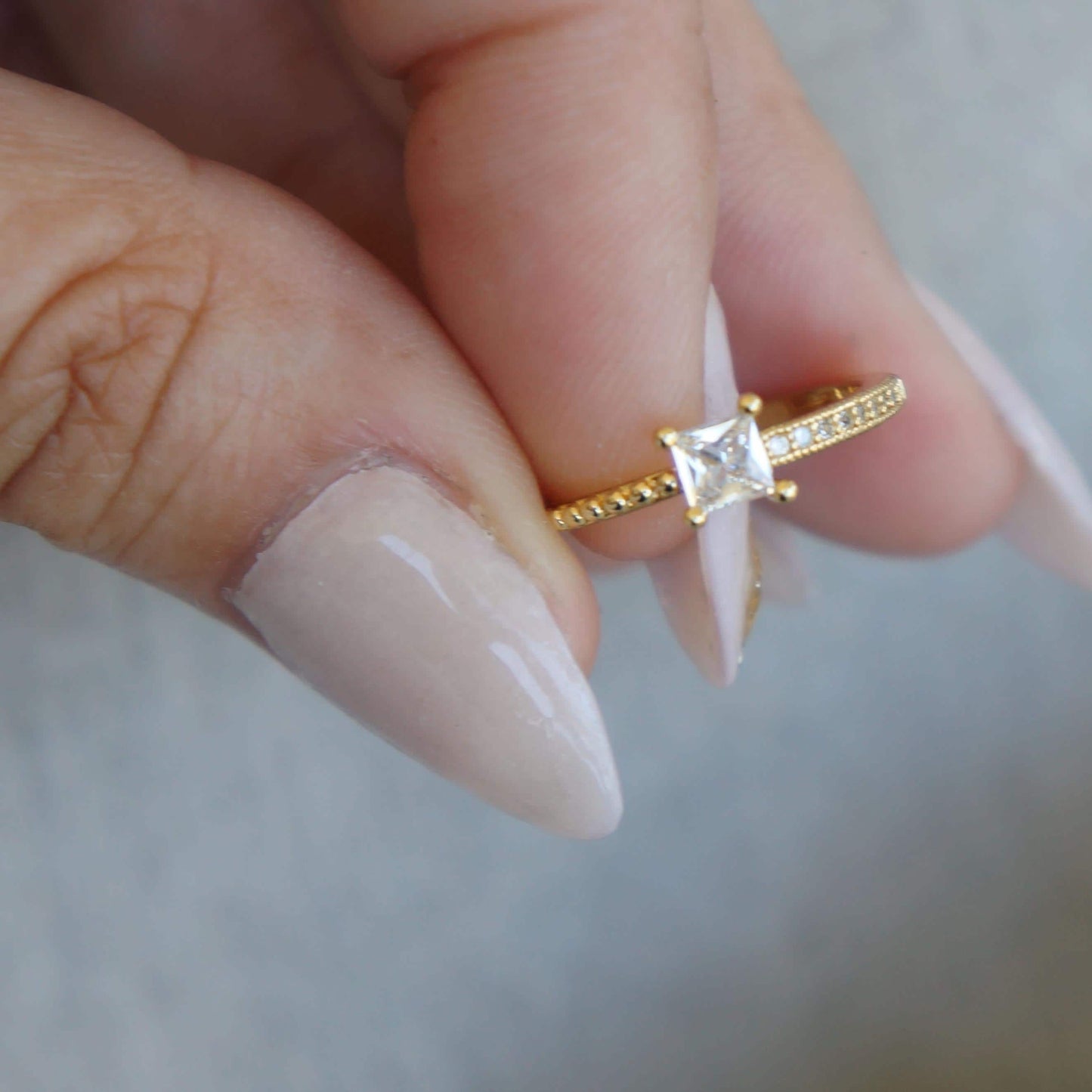 24kt Gold Plated CZ Square Ring