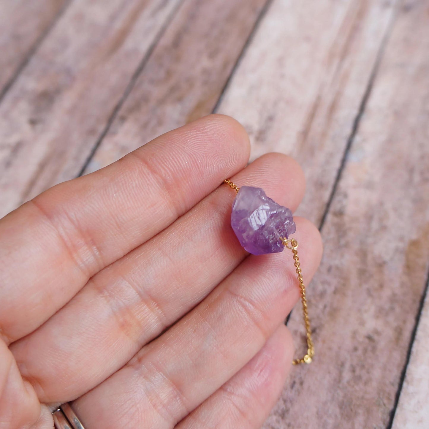 Amethyst Crystal Necklace February Birthstone Raw Amethyst Large Rough Stone Layering Necklace Natural Amethyst Pendant