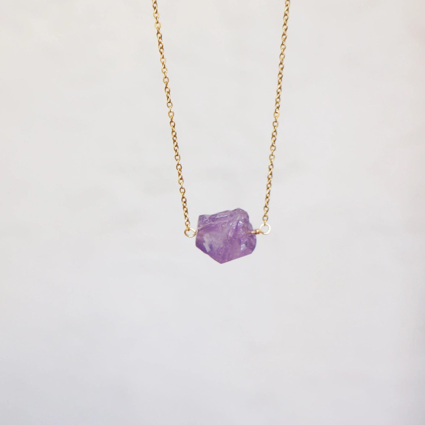 Amethyst Crystal Necklace February Birthstone Raw Amethyst Large Rough Stone Layering Necklace Natural Amethyst Pendant