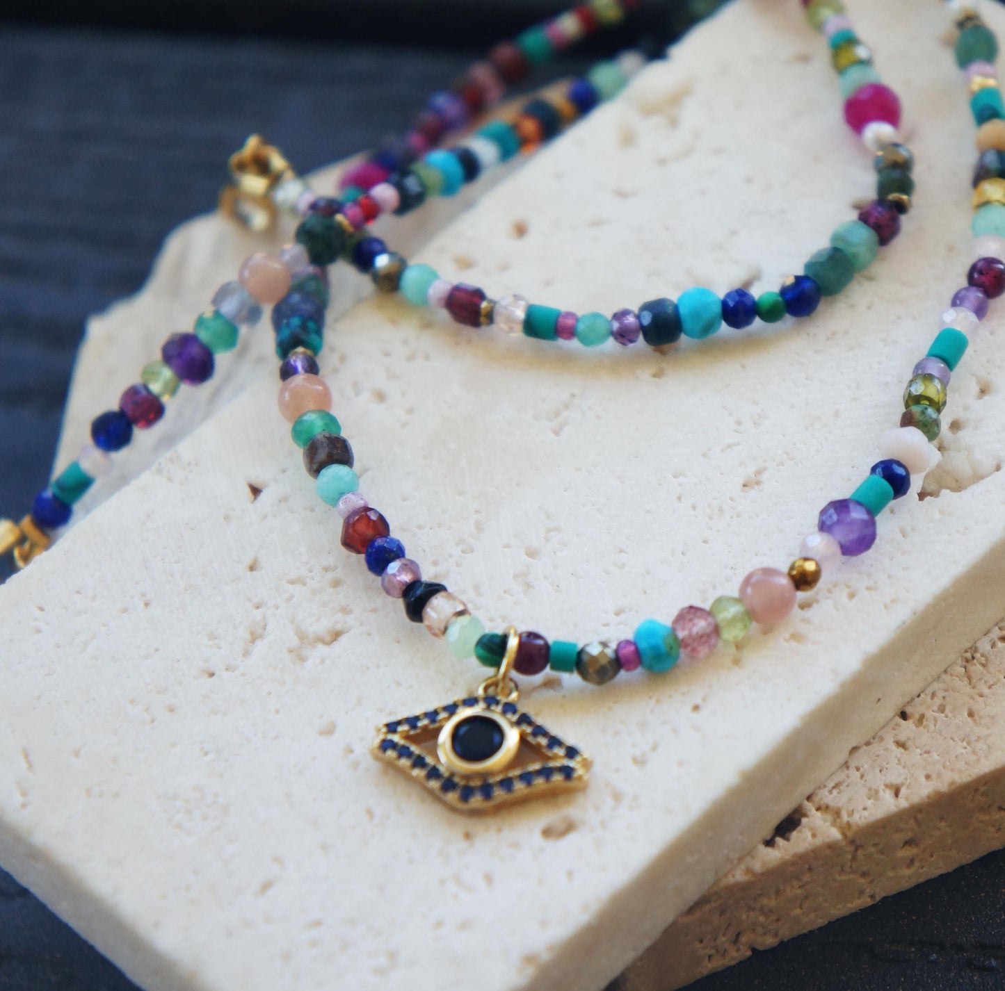 Natural Gemstones Beaded Crystal Necklace