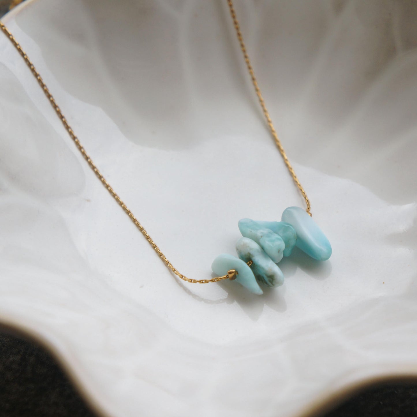 Natural Larimar on Dainty Snake Chain