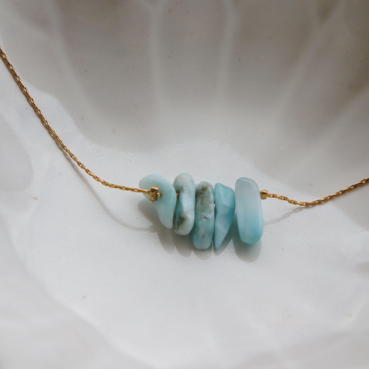 Natural Larimar on Dainty Snake Chain