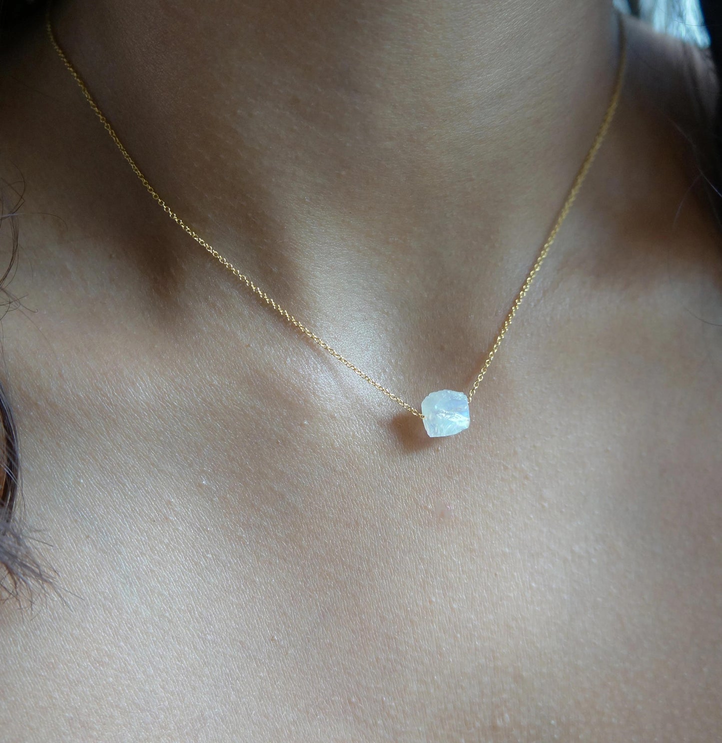 Raw Crystal Necklace Tiny Moonstone Necklace June Birthstone Rough Stone Layering Necklace Natural Moonstone Stone Pendant