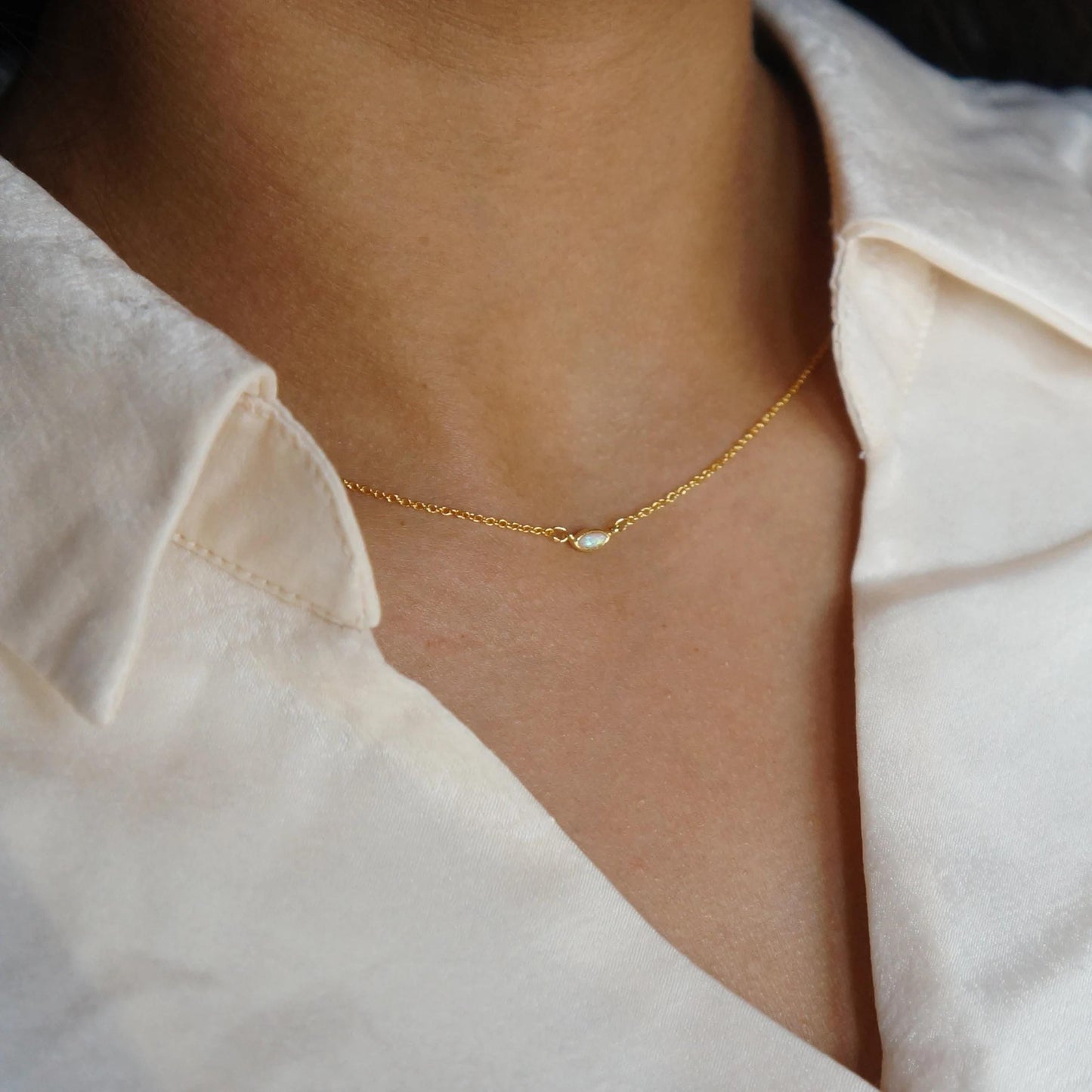 Tiny Opal Necklace Charm Necklace Minimalist Necklace Layering Necklace Gift Simple Dainty Gold Necklace for Women Tiny Necklace Choker