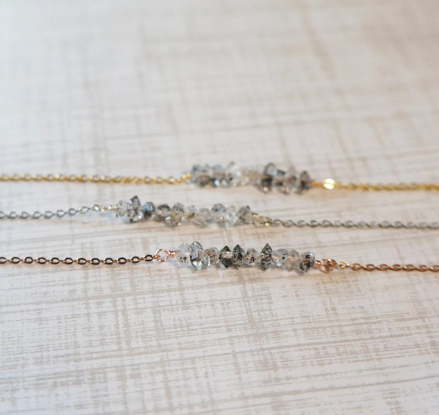 Tiny Herkimer Necklace Dainty Raw Bar Diamond Necklace Raw Crystals Natural Herkimer Crystals April Birthstone Necklace FLTCH