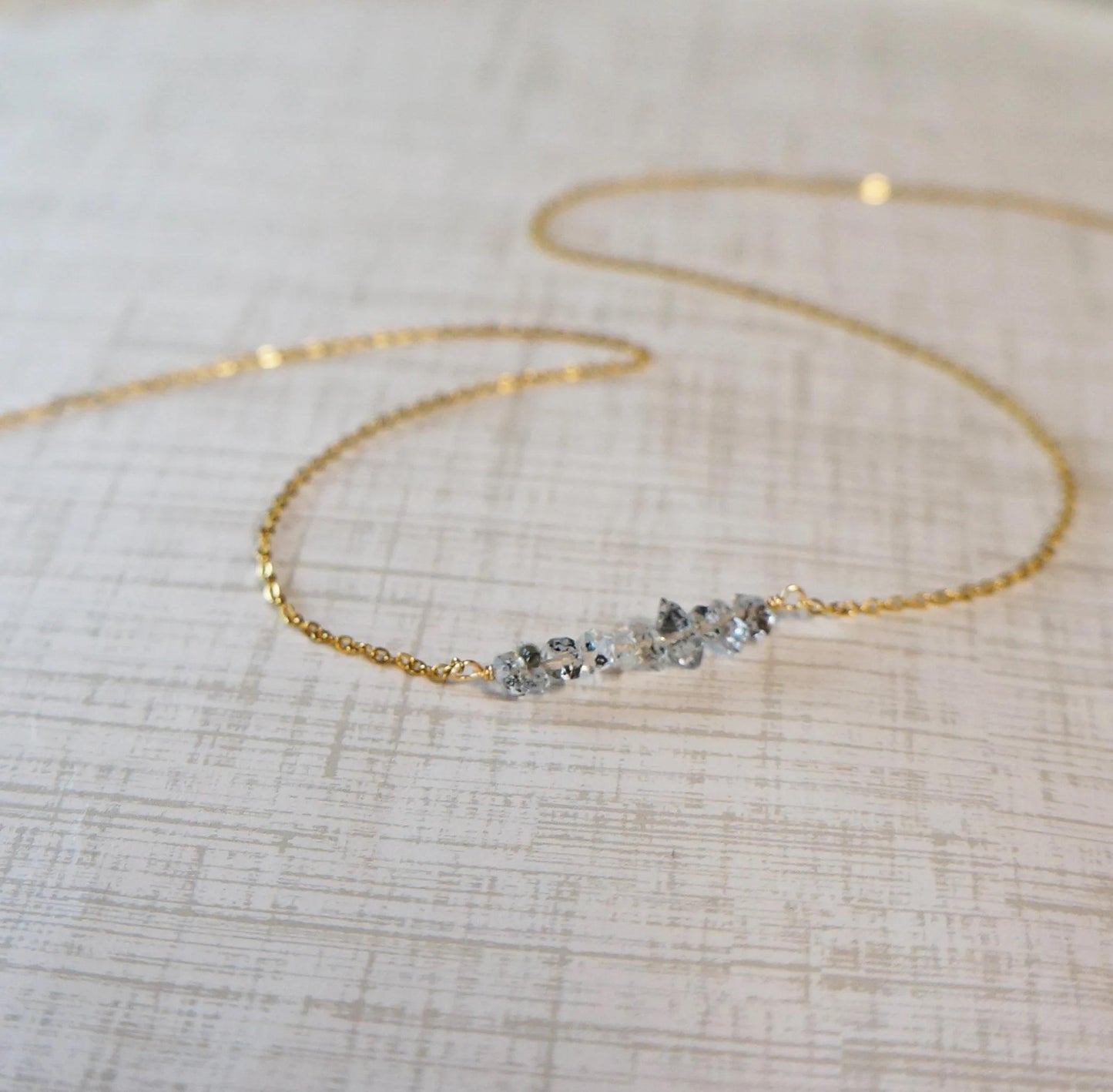 Tiny Herkimer Necklace Dainty Raw Bar Diamond Necklace Raw Crystals Natural Herkimer Crystals April Birthstone Necklace FLTCH