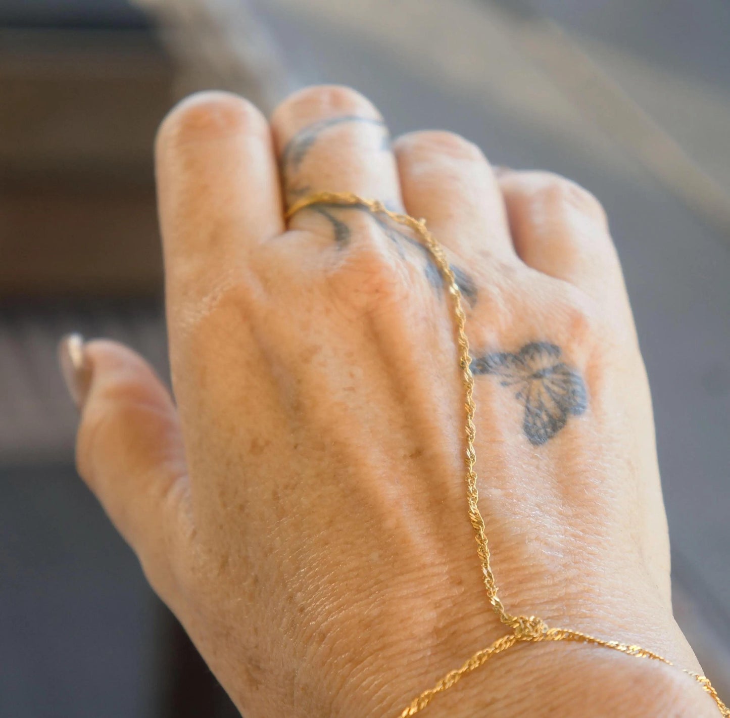 Dainty Gold Hand Chain Bracelet,