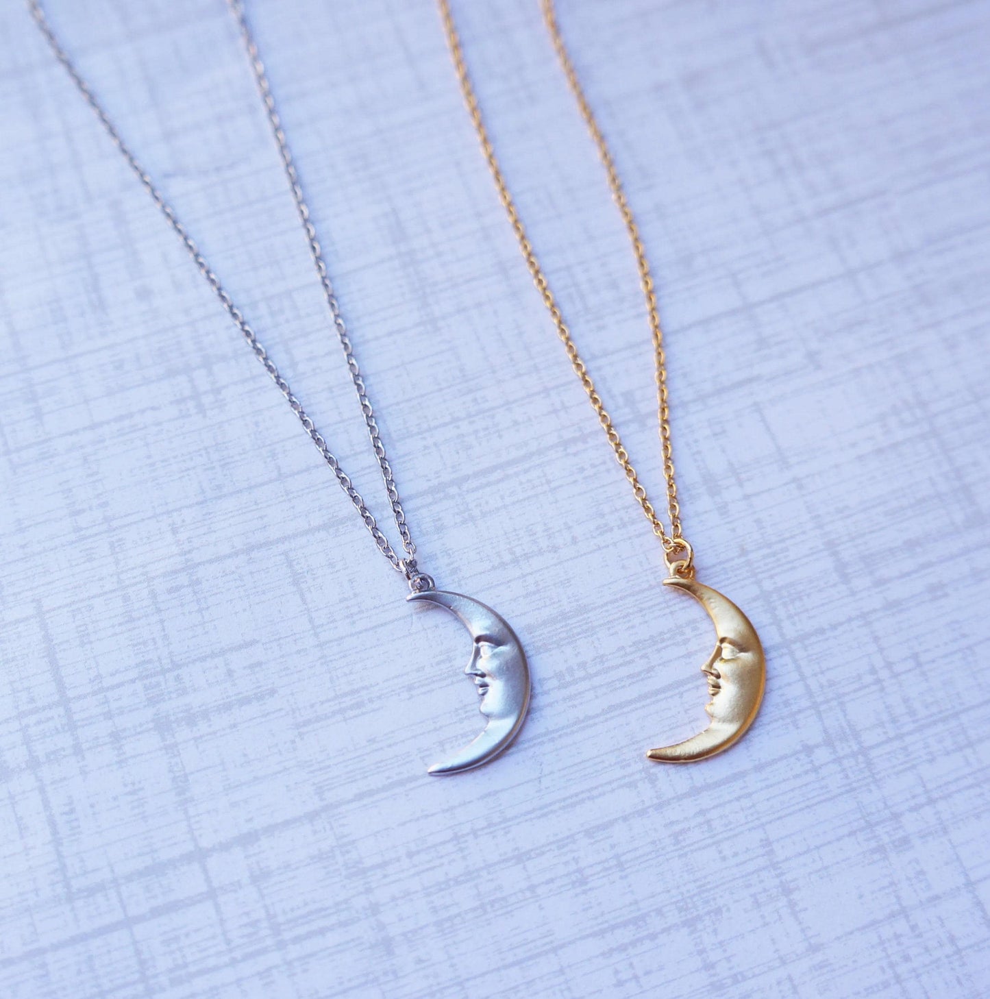 Moon Necklace Moon Face Necklace Dainty Silver Necklace Crescent Moon Charm Necklace for Women Girls Gift Idea