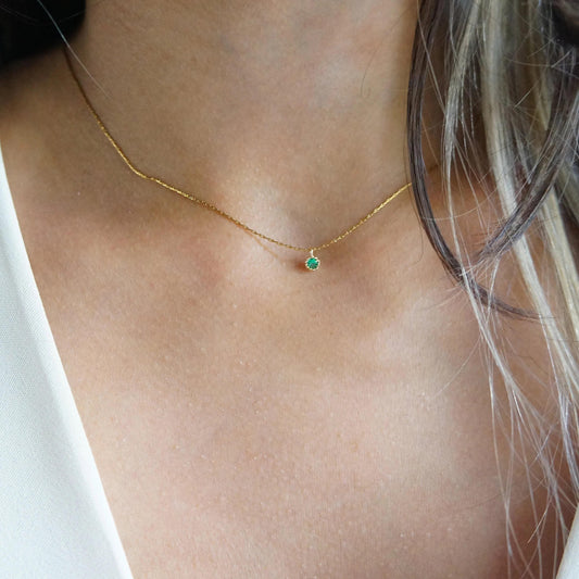 Dainty Minimalist Tiny Emerald Gold Necklace