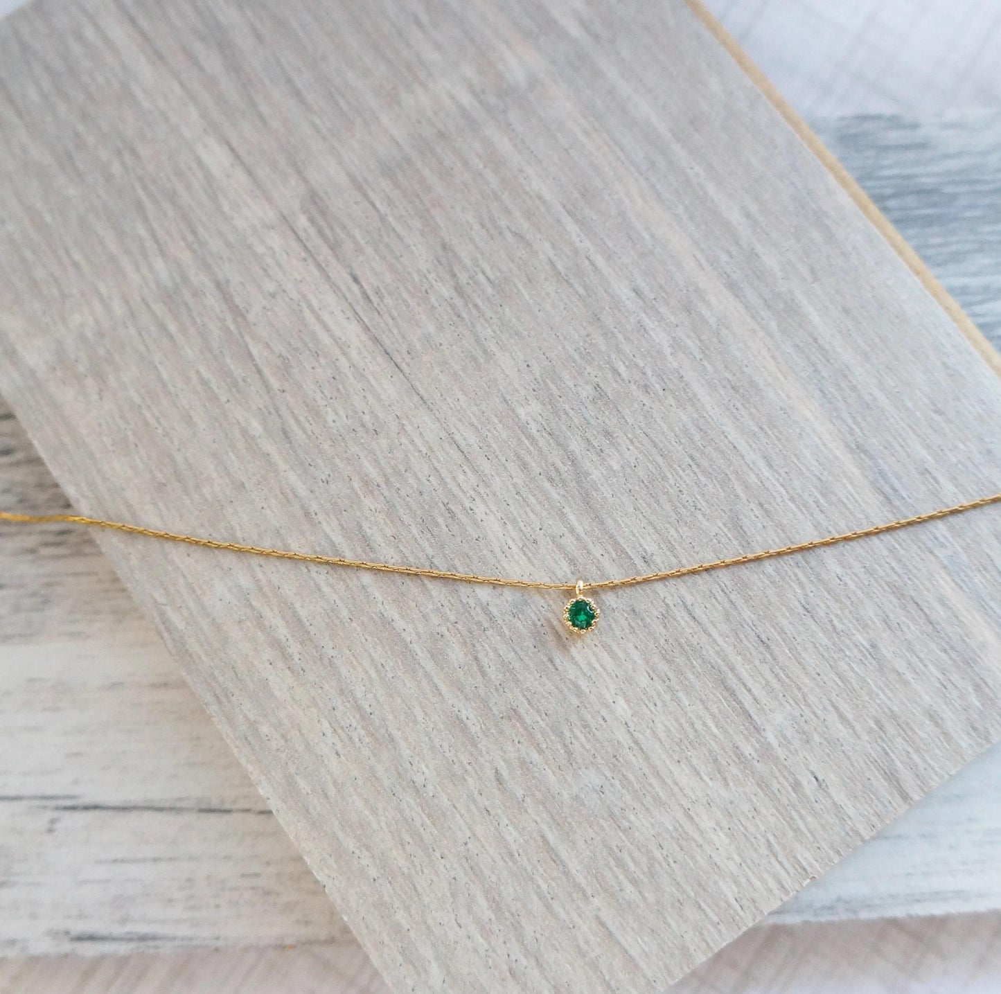 Dainty Minimalist Tiny Emerald Gold Necklace