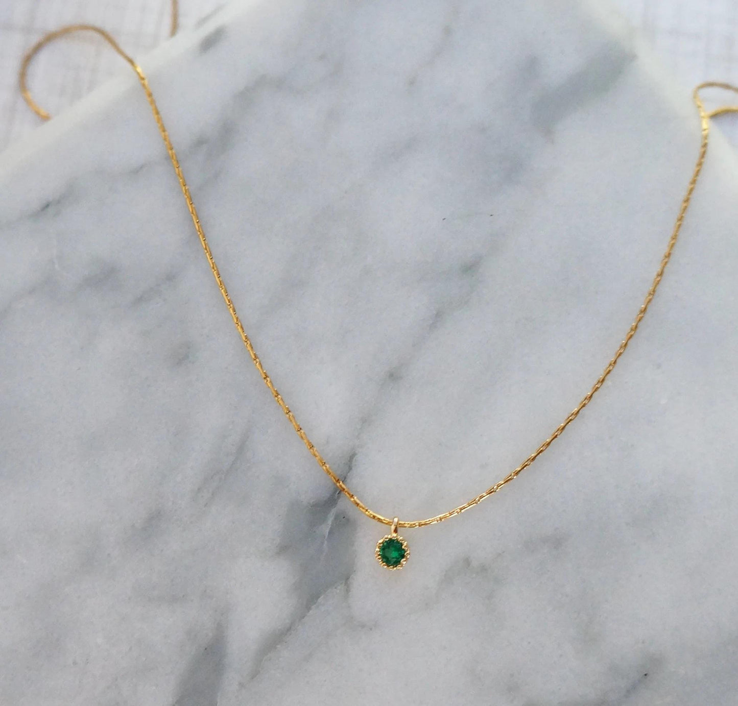 Dainty Minimalist Tiny Emerald Gold Necklace