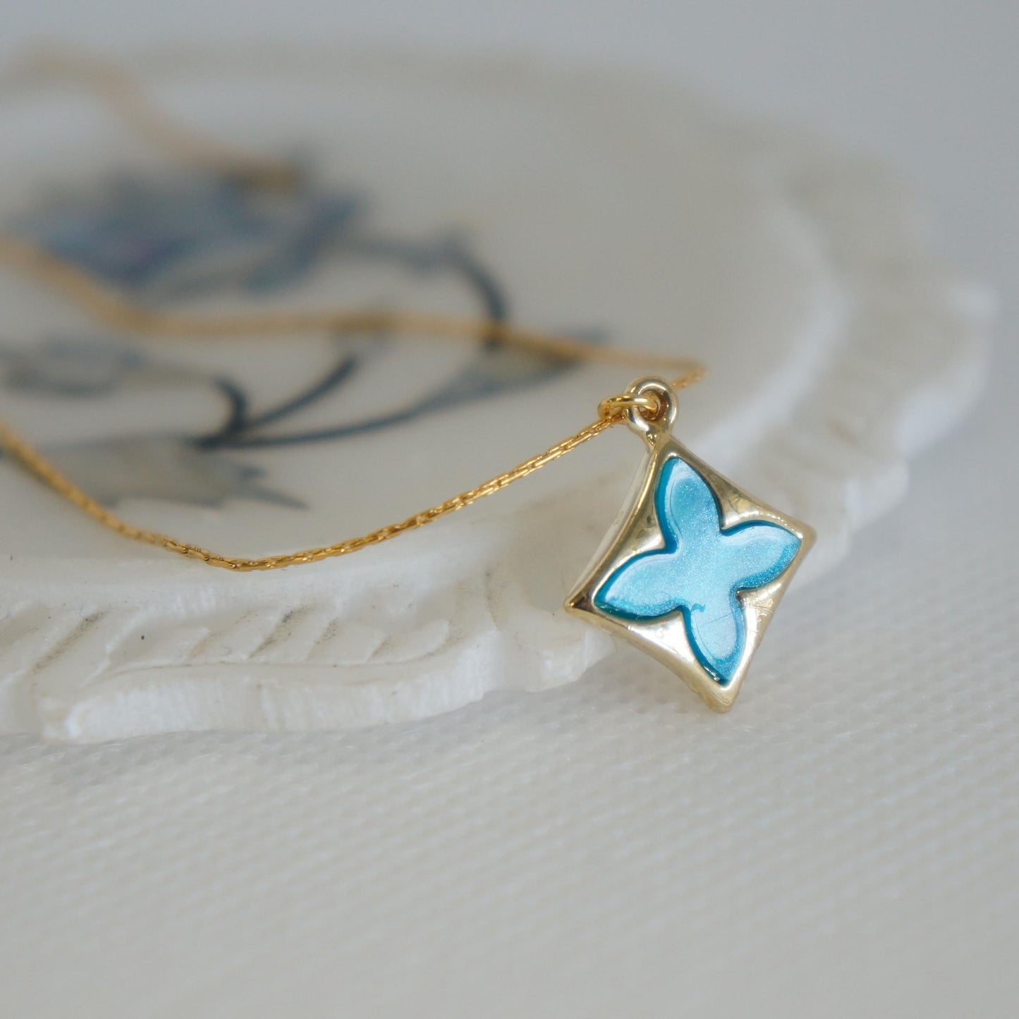 Blue Flower Necklace, Statement Pendant, Floral Jewelry, Nature Inspired Gift, Women's Gift, Minimalist Jewelry, Necklace for Women