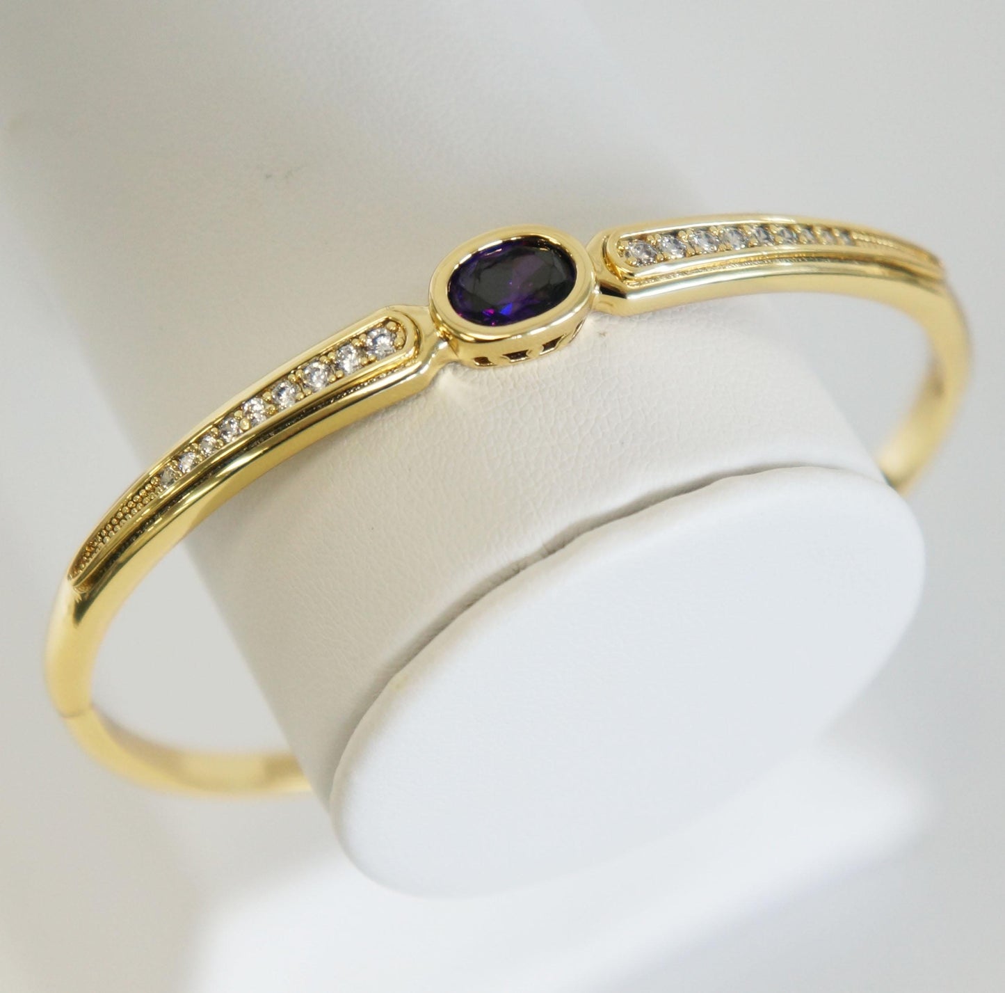 Gold Bangle Bracelet with Purple CZ Crystal, Dainty Elegant Design, Delicate Jewelry, Women's Gift, Bangle, Layering Bracelet, Gold Jewelry