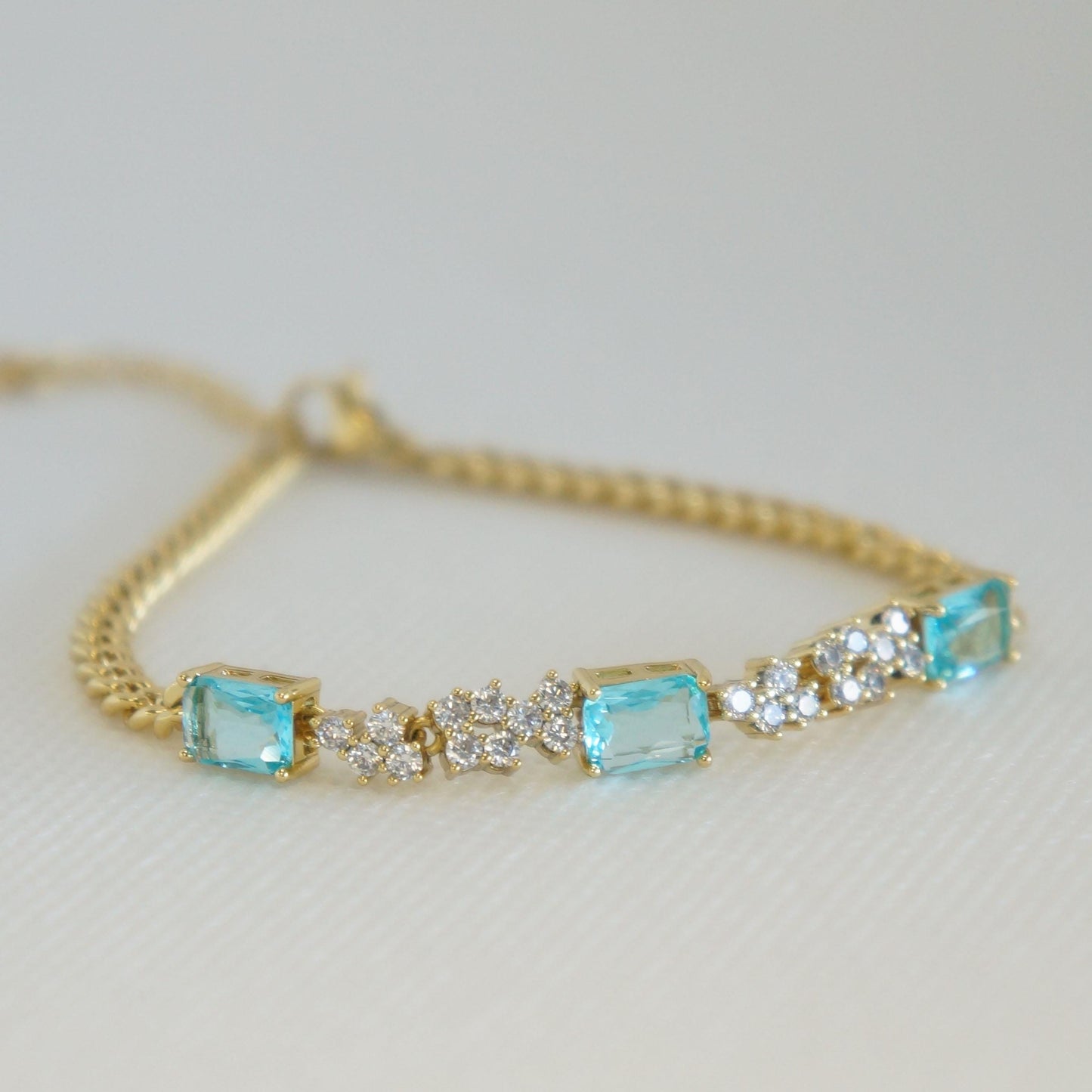 Aquamarine Gold Bracelet, CZ Crystal Bridal Bridesmaids Gift, Dainty Jewelry, Wedding Accessory, March Birthstone Gift, Birthday, Jewelry