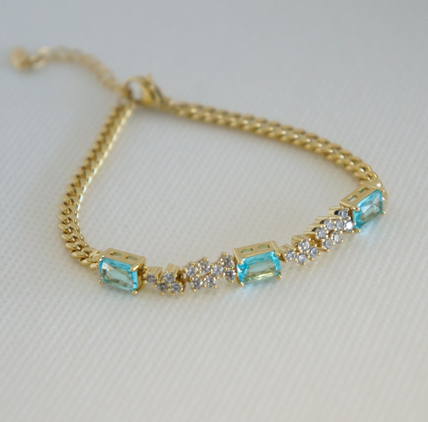 Aquamarine Gold Bracelet, CZ Crystal Bridal Bridesmaids Gift, Dainty Jewelry, Wedding Accessory, March Birthstone Gift, Birthday, Jewelry