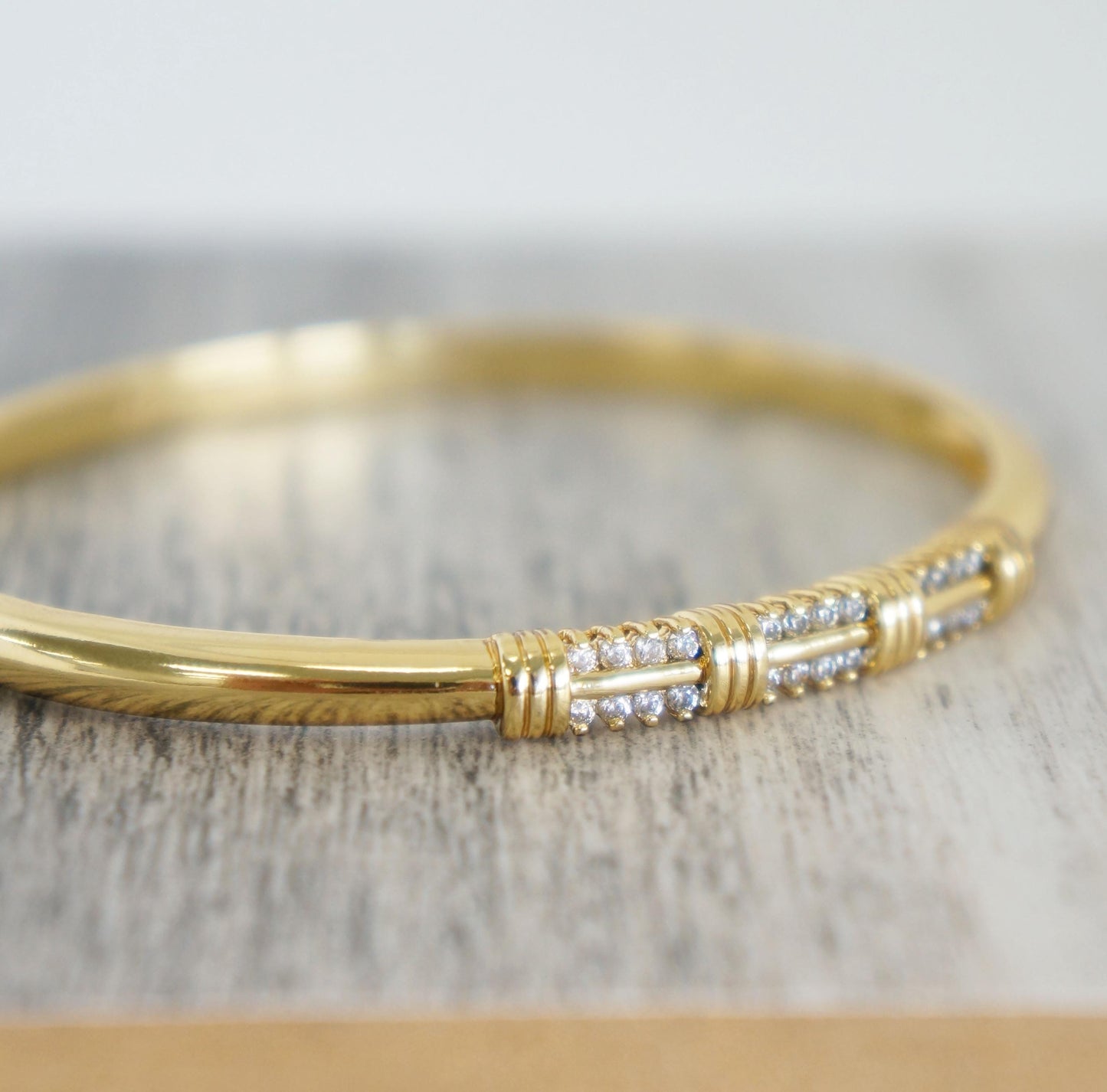 Gold Bangle Bracelet with Clear CZ Crystal, Dainty Elegant Design, Delicate Jewelry, Women's Gift, Bangle, Layering Bracelet, Gold Jewelry