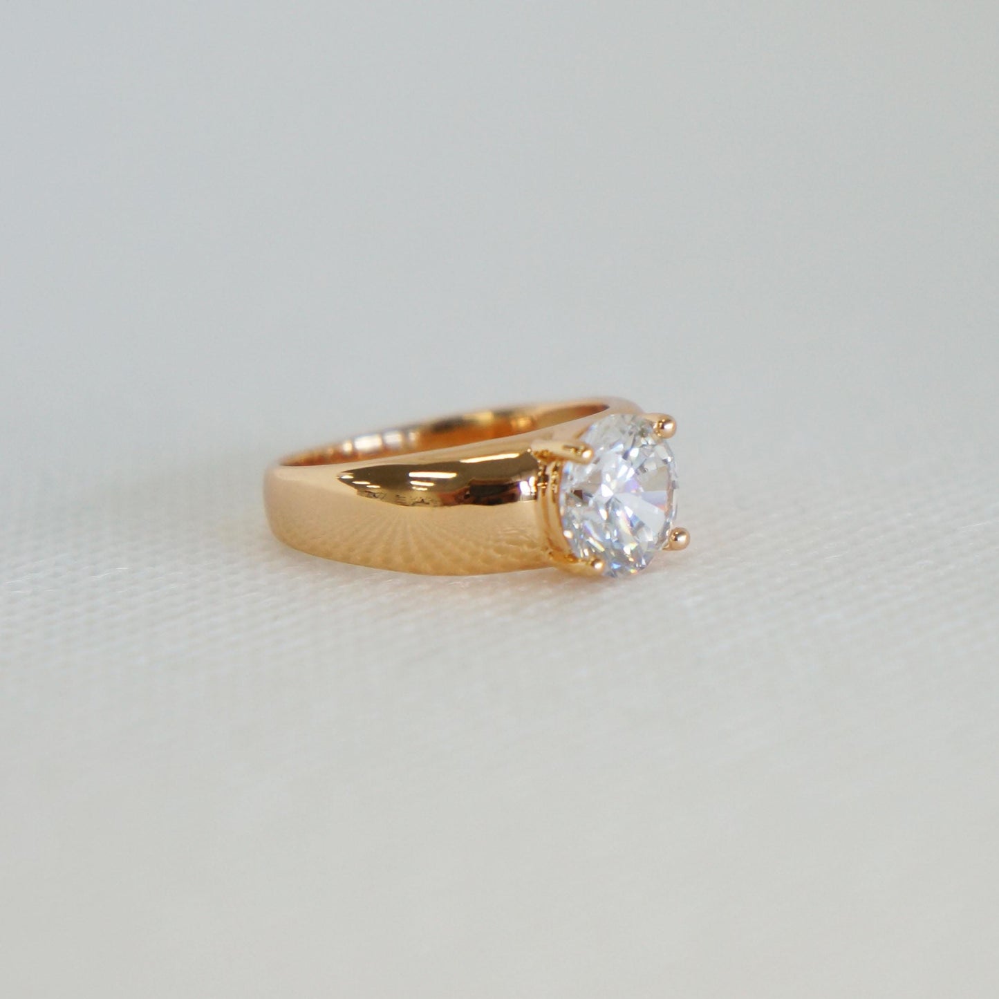 Solitaire Crystal Zircon Ring, Vintage Style 18kt Gold Plated, Elegant Jewelry