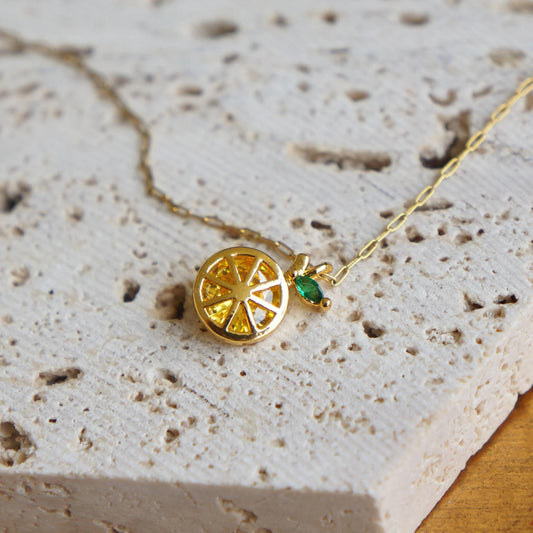 Gold Lemon Fruit Necklace Charm, Tiny Citrus Pendant, Cute Lemon Gift, Dainty Jewelry, Minimalist, Gift for Her