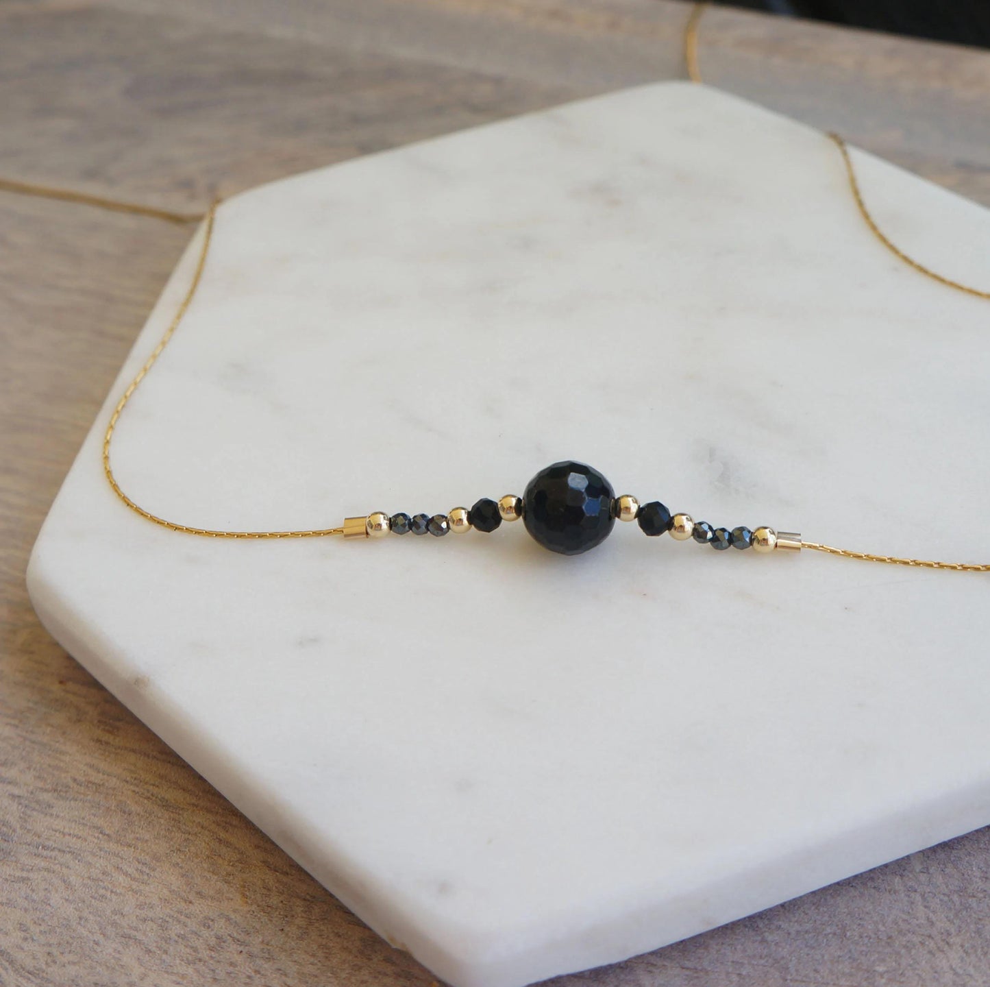 Black Tourmaline Necklace Protection Necklace Powerful Tourmaline Beaded Necklace Delicate Chain Thread 14kt Gold Filled Necklace Gift