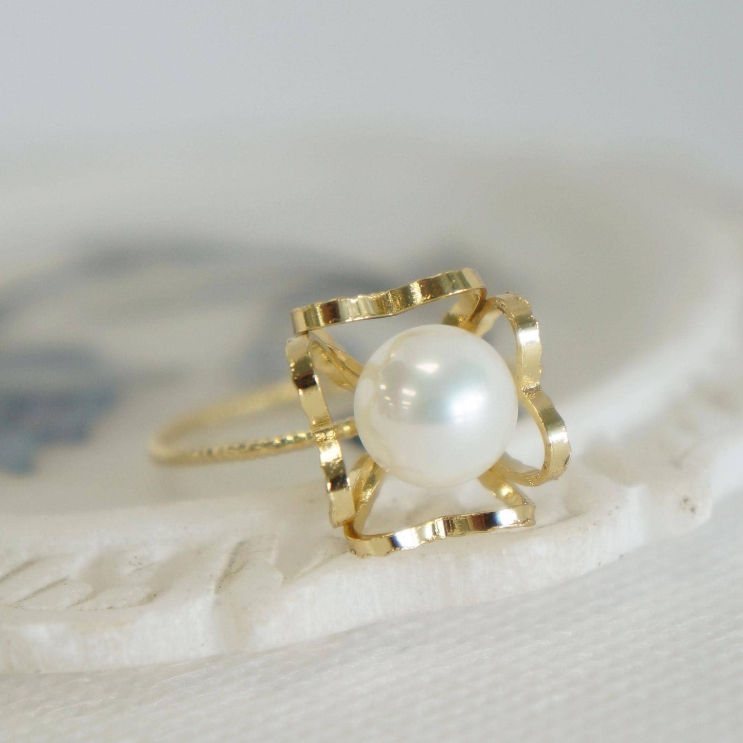 Gold Pearl Solitaire Ring, Dainty Delicate Ring, Gift for Her, Simple Pearl Jewelry, Stacking Ring, Stackable